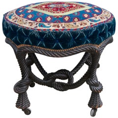 Antique French Napoléon III Carved Rope Stool Attributed to A.M.E Fournier, circa 1875