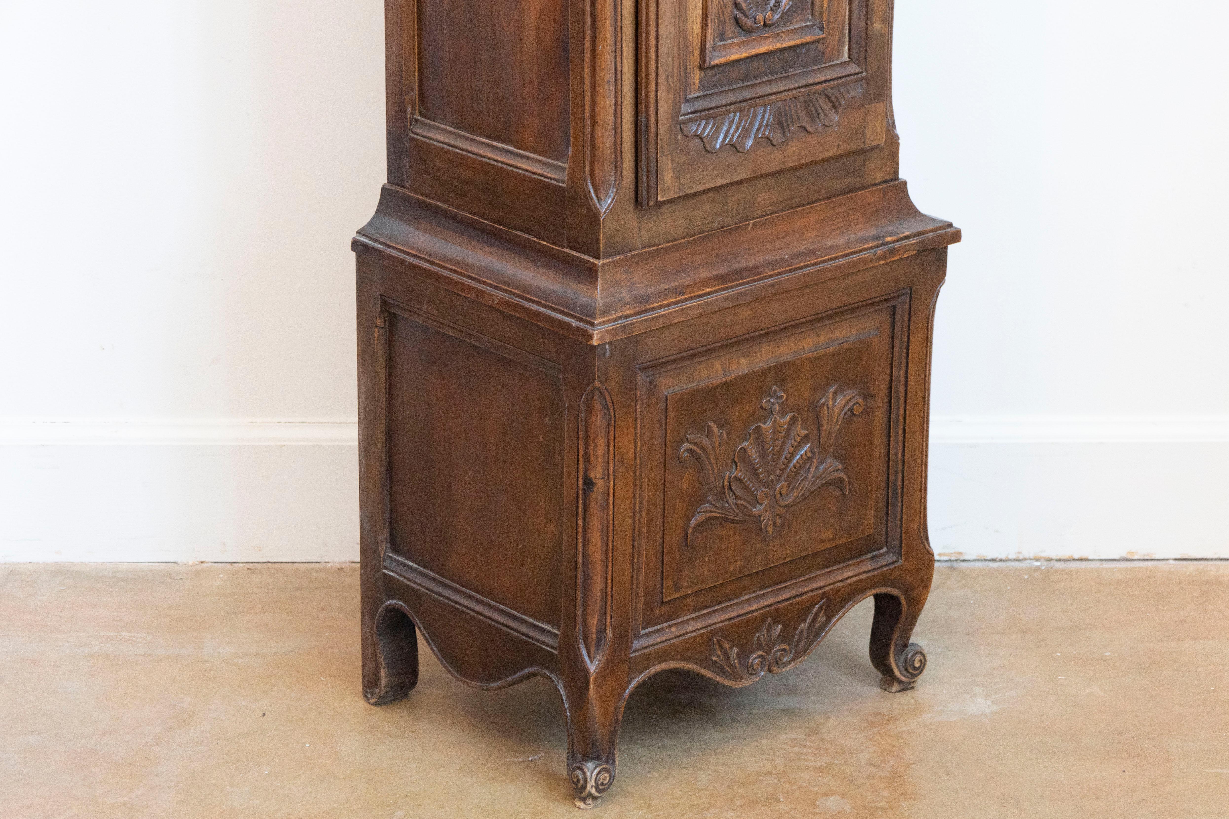 French Napoléon III Carved Walnut Long Case Clock with Brass Farming Scene For Sale 5