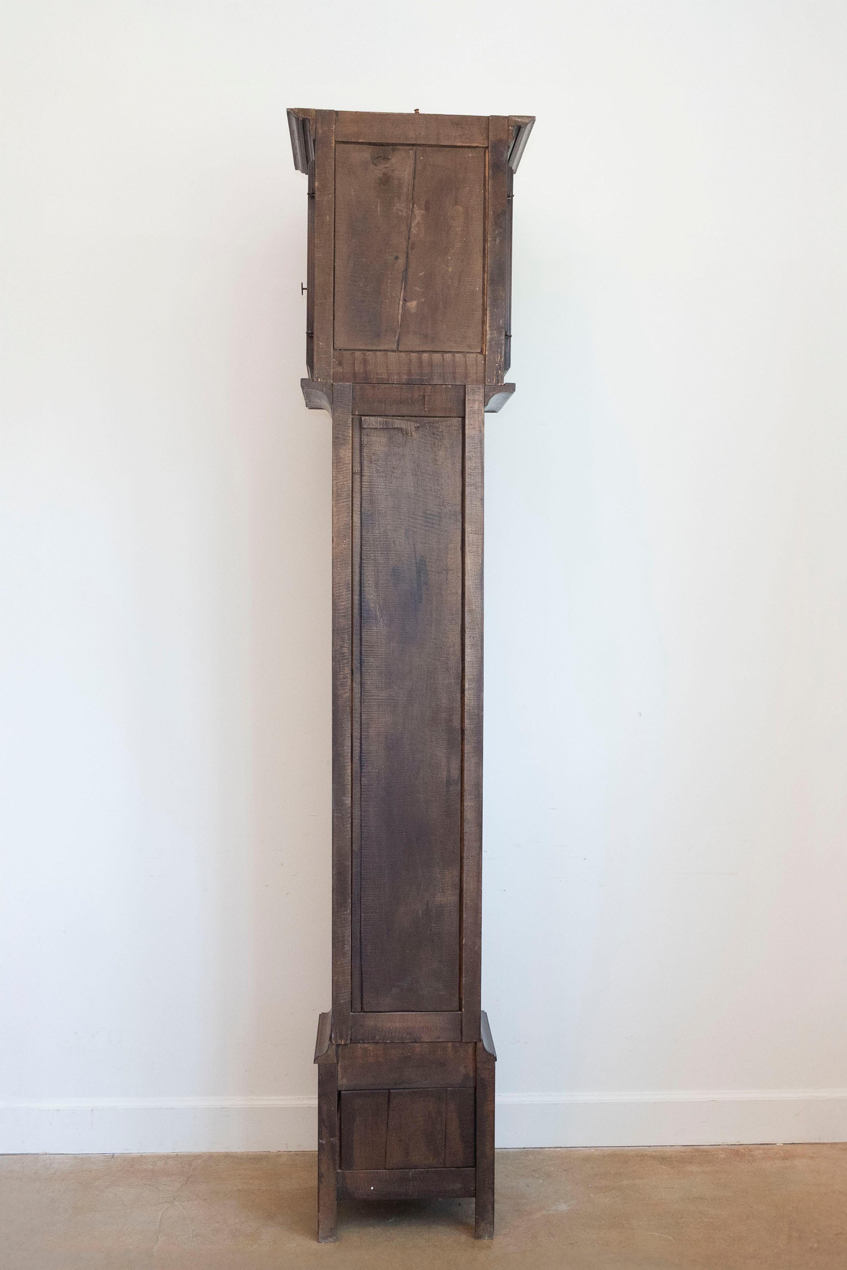French Napoléon III Carved Walnut Long Case Clock with Brass Farming Scene For Sale 7