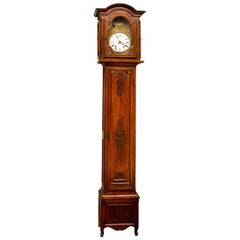 Retro French Napoléon III Carved Walnut Long Case Clock with Brass Farming Scene
