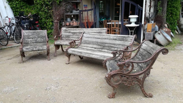 French Napoleon Iii Cast Iron Garden Set With Wood Slats From 19th