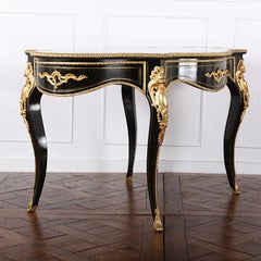 French Napoleon III Centre Table Ebonized with Brass Inlay
