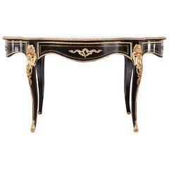 French Napoleon III Centre Table Ebonized with Brass Inlay