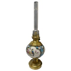 French Napoleon III Oil Lamp Decorated with Birds and Flowers