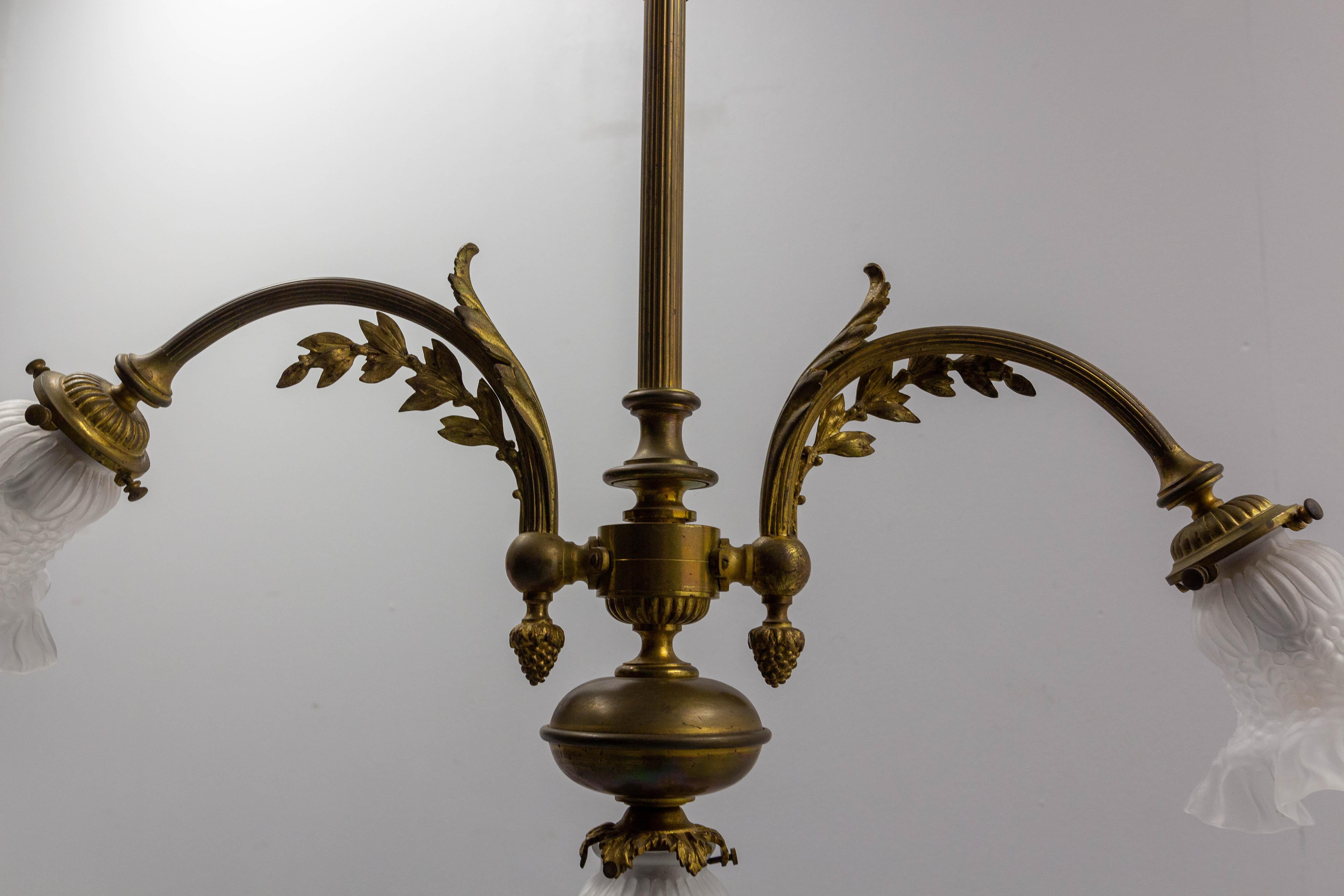 Late 19th Century French Napoleon III Chandelier Glass & Bronze Ceiling Pendant, circa 1890 For Sale