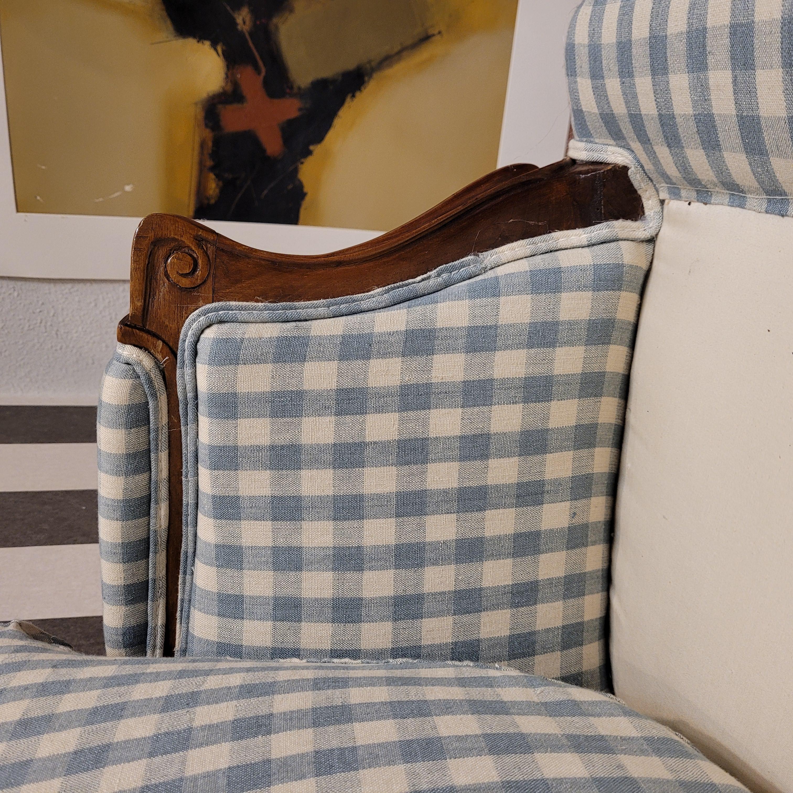 Französisches Sofaholz im Napoleon-III-Stil aus blau lackiertem Stoff 6