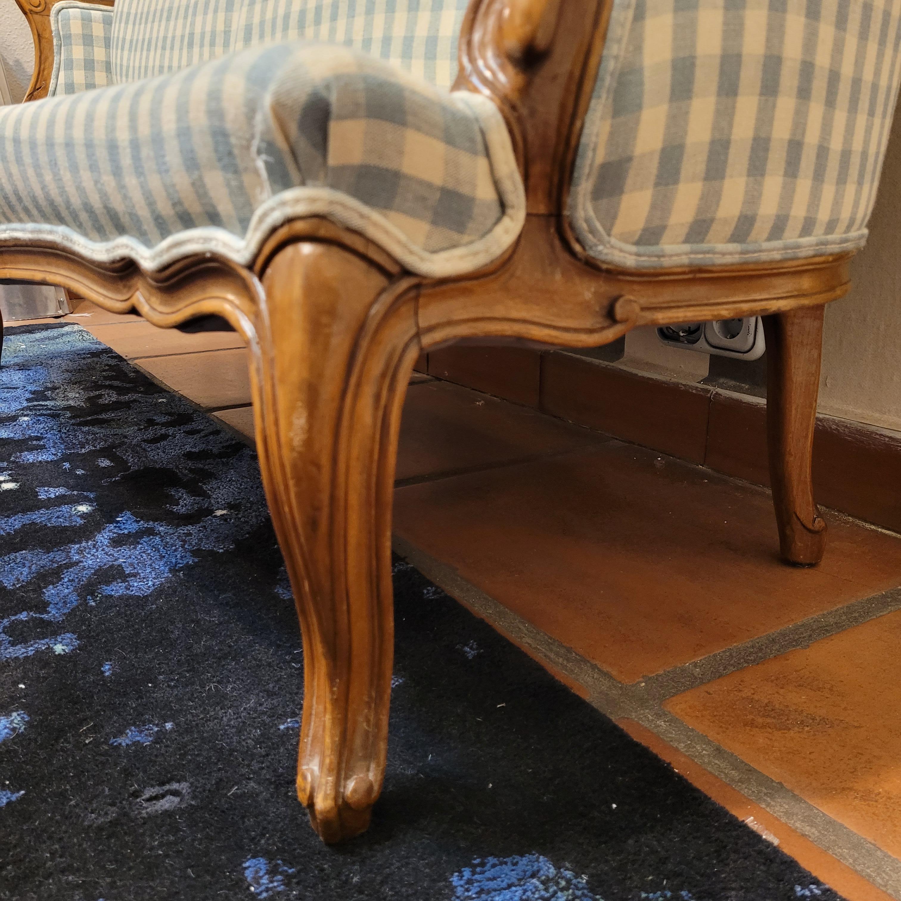 French Napoleon III checked blue fabric Sofa wood 7