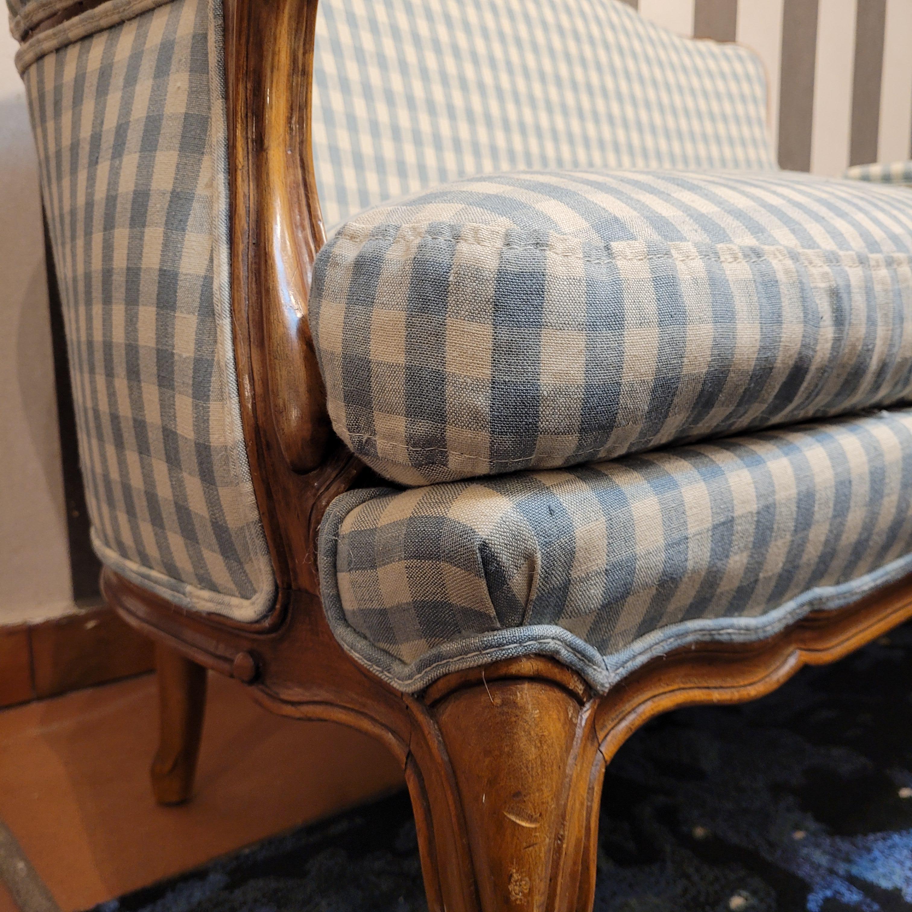 Fabric French Napoleon III checked blue fabric Sofa wood