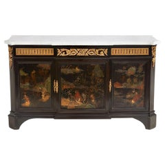 French Napoleon III Chinoiserie Credenza with Marble Top. Late 19th Century.