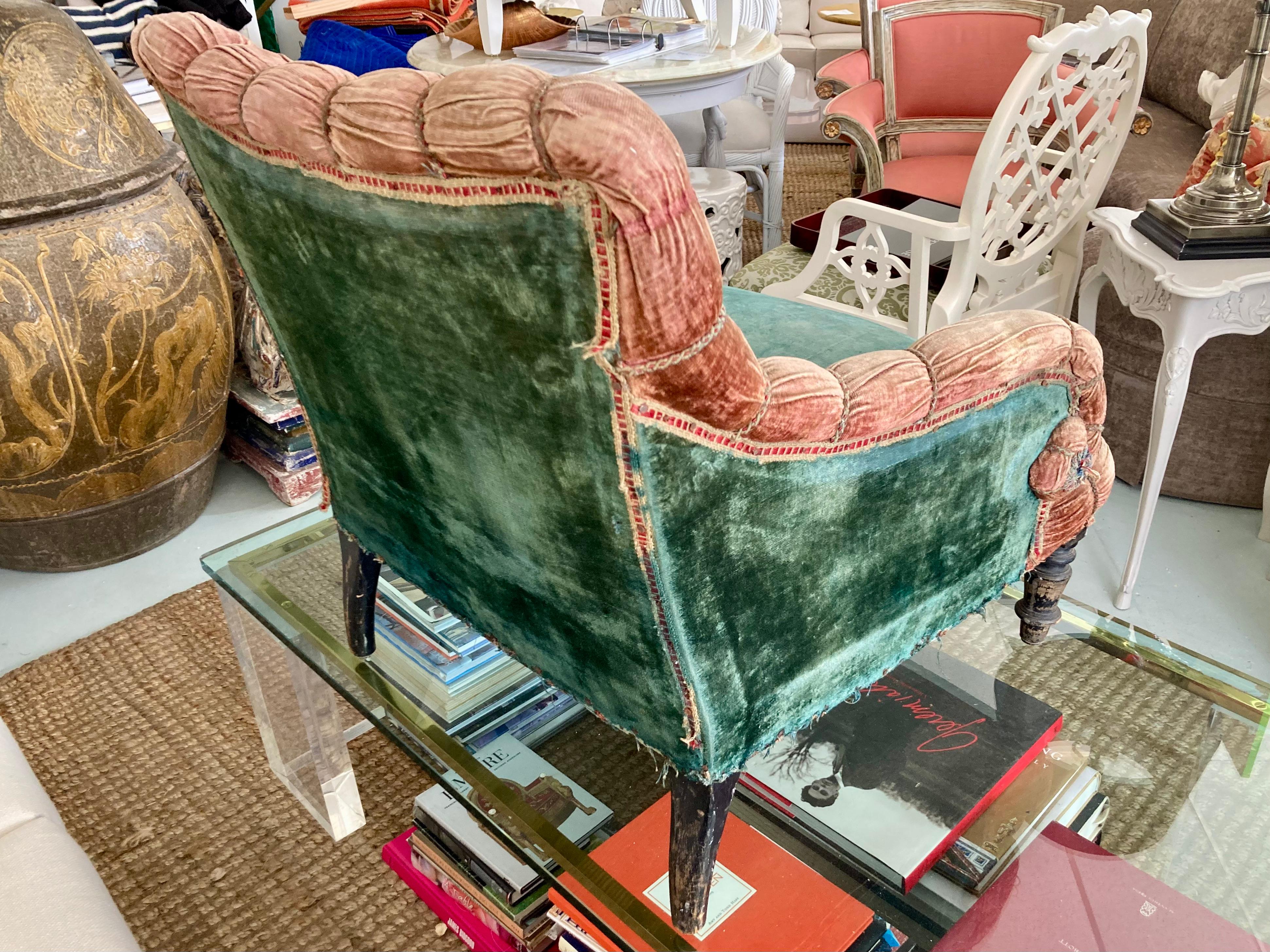 Fabric French Napoleon III Club Chair in Original Textiles For Sale