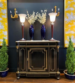 French Napoleon III Credenza Gilt Bronze Mounted Ebonized Cabinet Sideboard