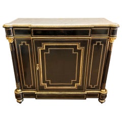 Antique French Napoleon III Credenza Gilt Bronze Mounted Ebonized Cabinet Sideboard