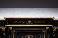 French Napoleon III Credenza Gilt Bronze Mounted Ebonized Wood Pearl