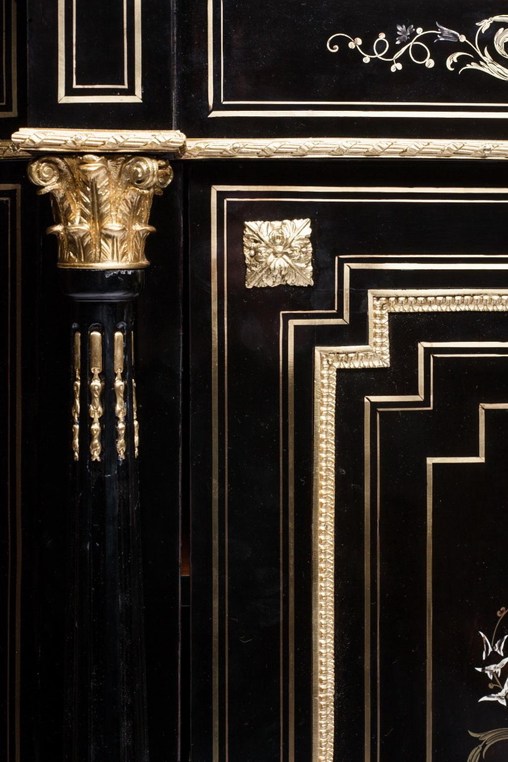 19th Century French Napoleon III Credenza Gilt Bronze Mounted Ebonized Wood Pearl For Sale