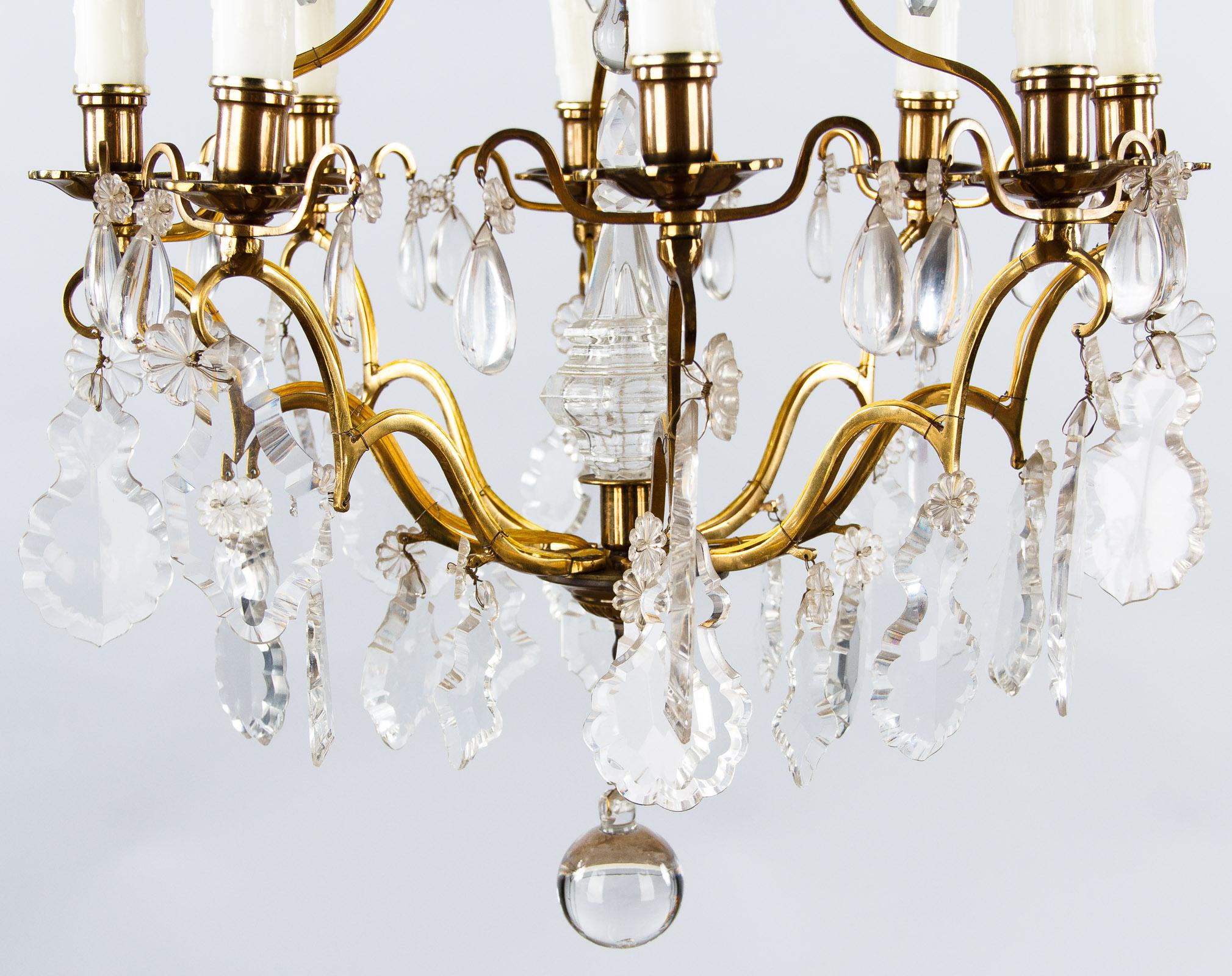 19th Century French Napoleon III Crystal and Gilt Bronze Chandelier, Late 1800s