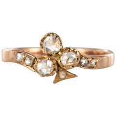French Napoleon III Diamonds 18 Karat Rose Gold Clover Shape Ring