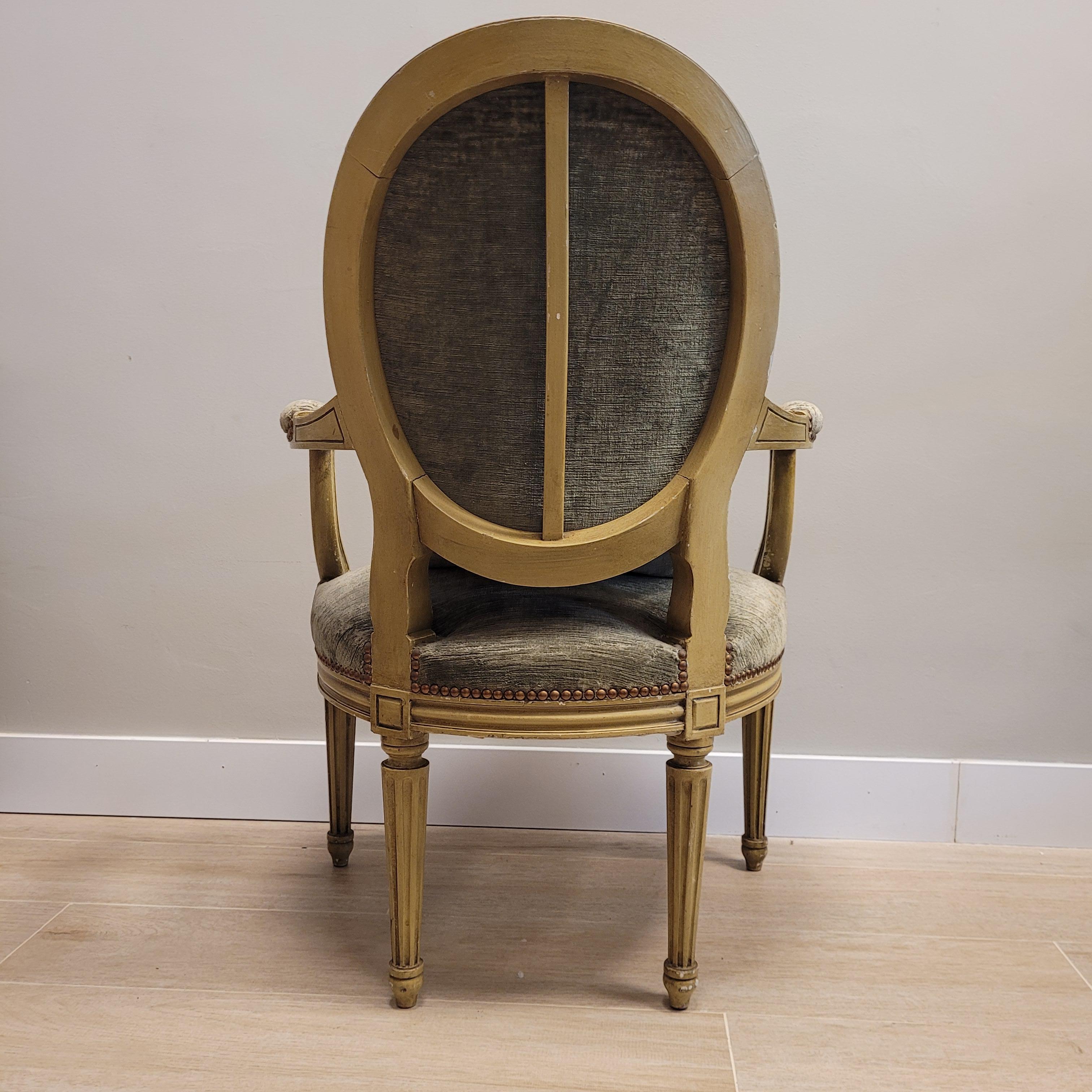  French Napoleon III  dry green set of 3  seats, Louis XVI style  For Sale 5