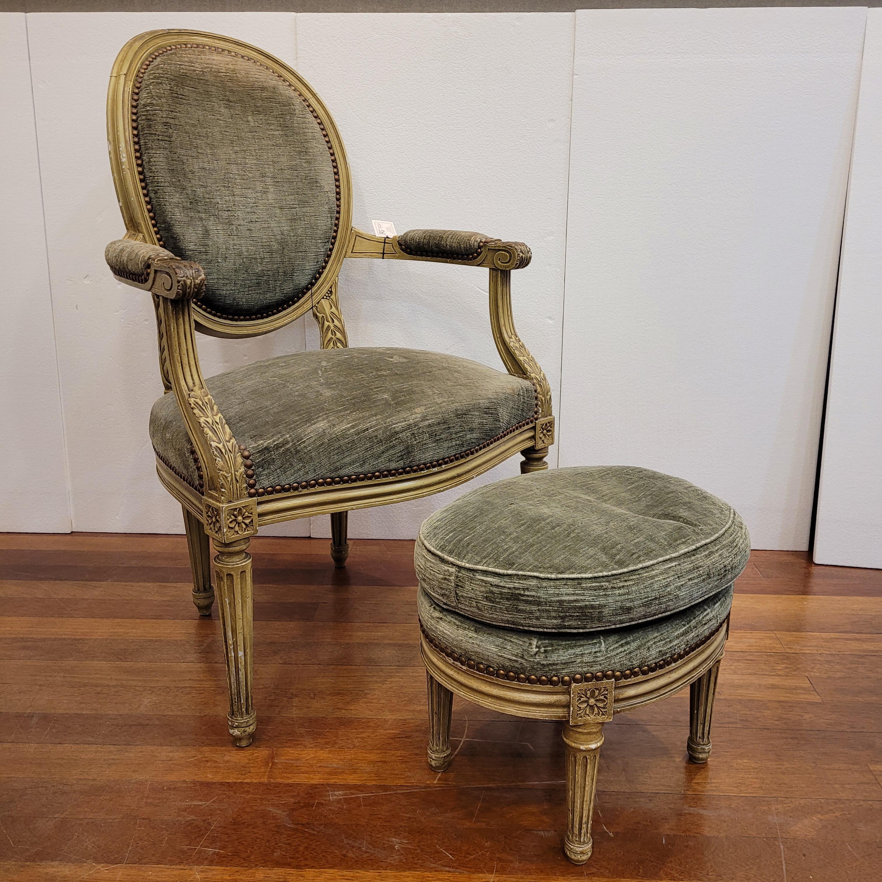  French Napoleon III  dry green set of 3  seats, Louis XVI style  For Sale 12