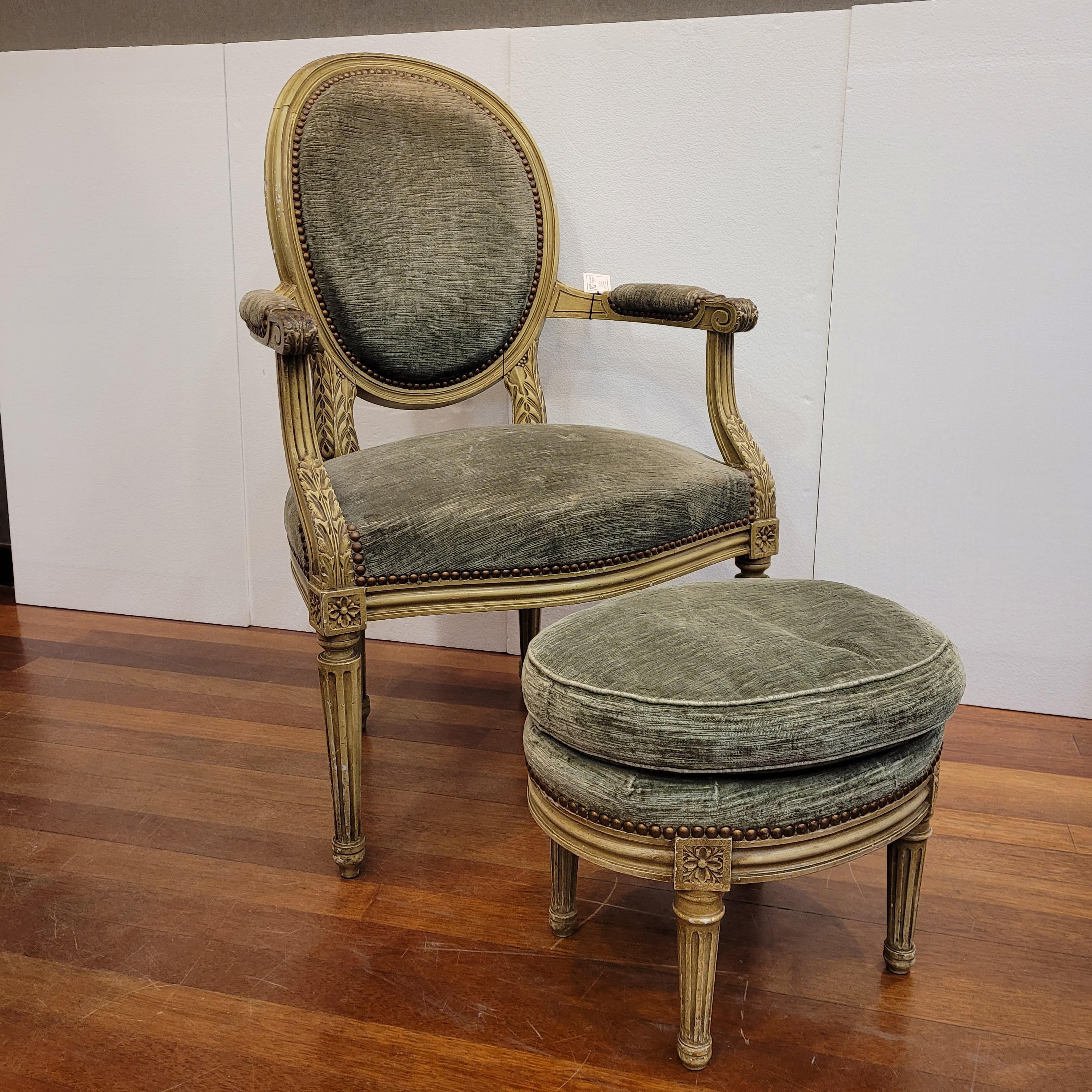  French Napoleon III  dry green set of 3  seats, Louis XVI style  For Sale 13
