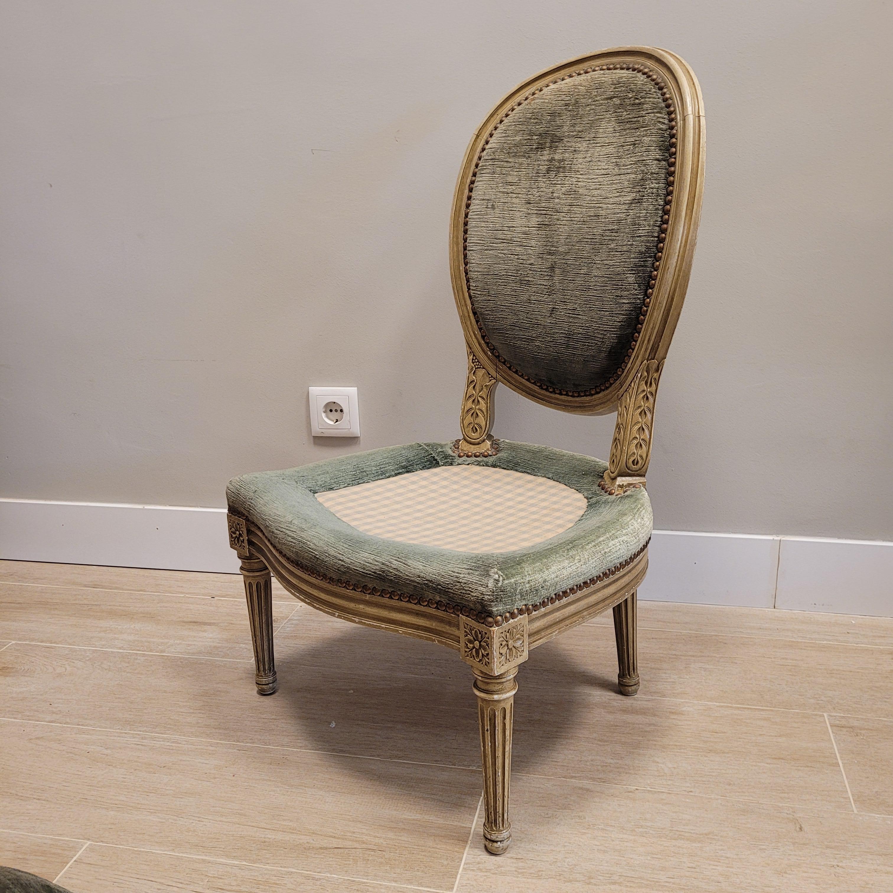 Hand-Crafted  French Napoleon III  dry green set of 3  seats, Louis XVI style  For Sale