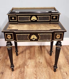 French Napoleon III Ebonised & Gilt Bronze Writing Desk Bonheur-du-Jour 1880