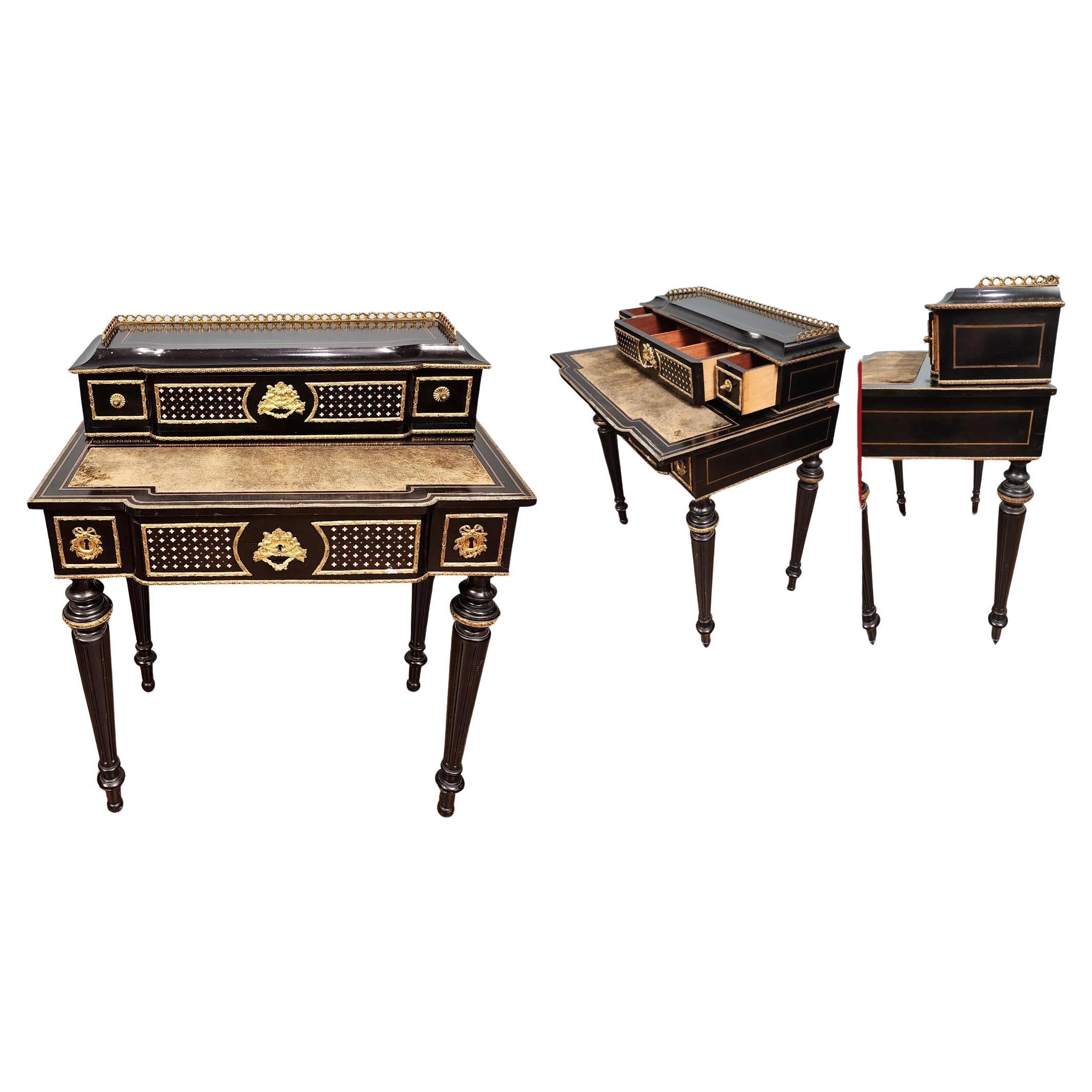 French Napoleon III Ebonised
Gilt Bronze Writing Desk Bonheur-du-Jour 1880
