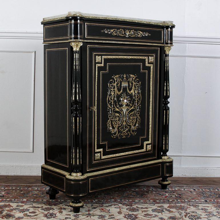 Hand-Carved French Napoleon III Ebonized and Brass Inlaid Cabinet