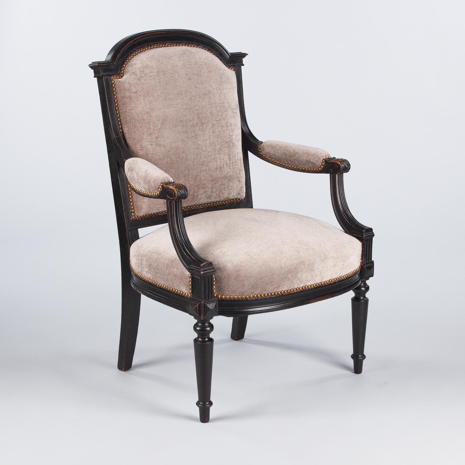 French Napoleon III Upholstered Armchair in Ebonized Pear Wood, 1870s 6