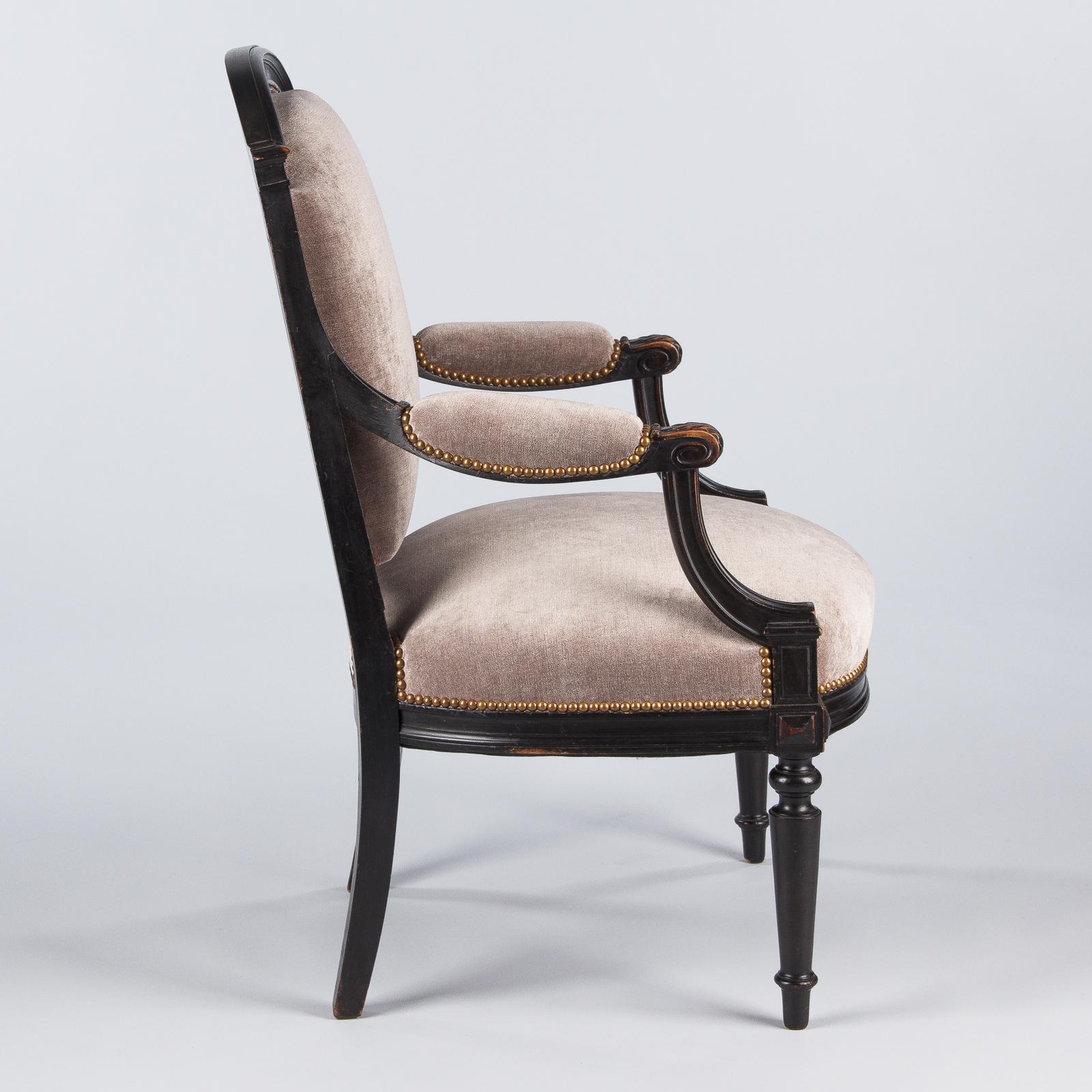 French Napoleon III Upholstered Armchair in Ebonized Pear Wood, 1870s 7