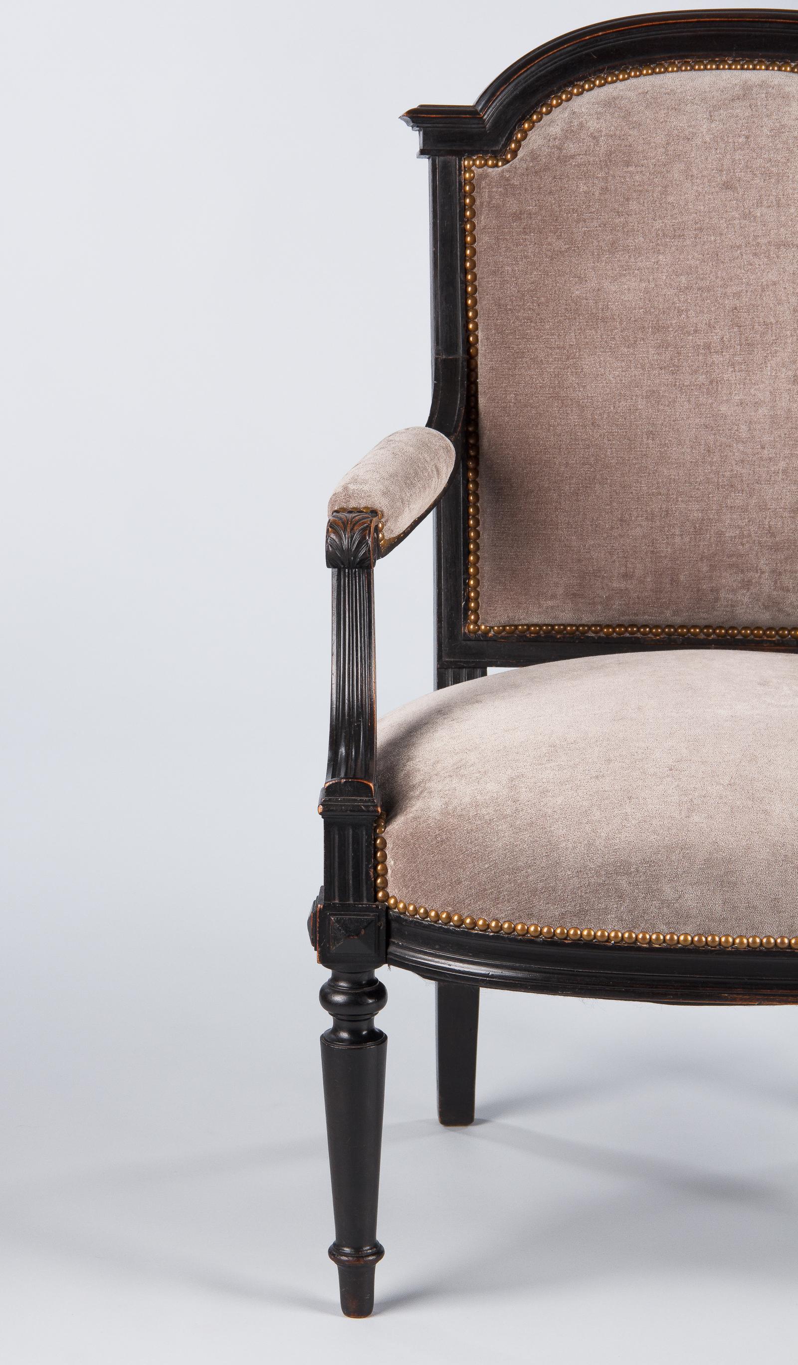 French Napoleon III Upholstered Armchair in Ebonized Pear Wood, 1870s 9