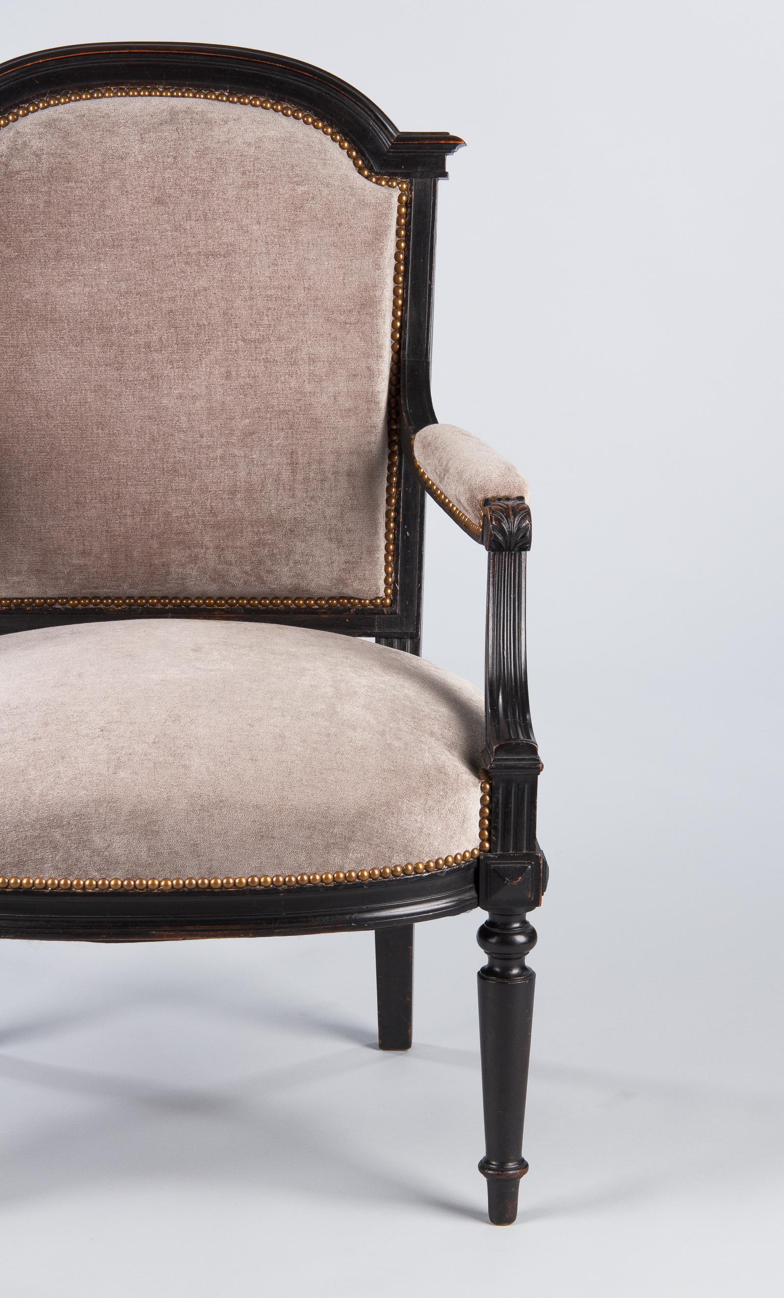 French Napoleon III Upholstered Armchair in Ebonized Pear Wood, 1870s 10