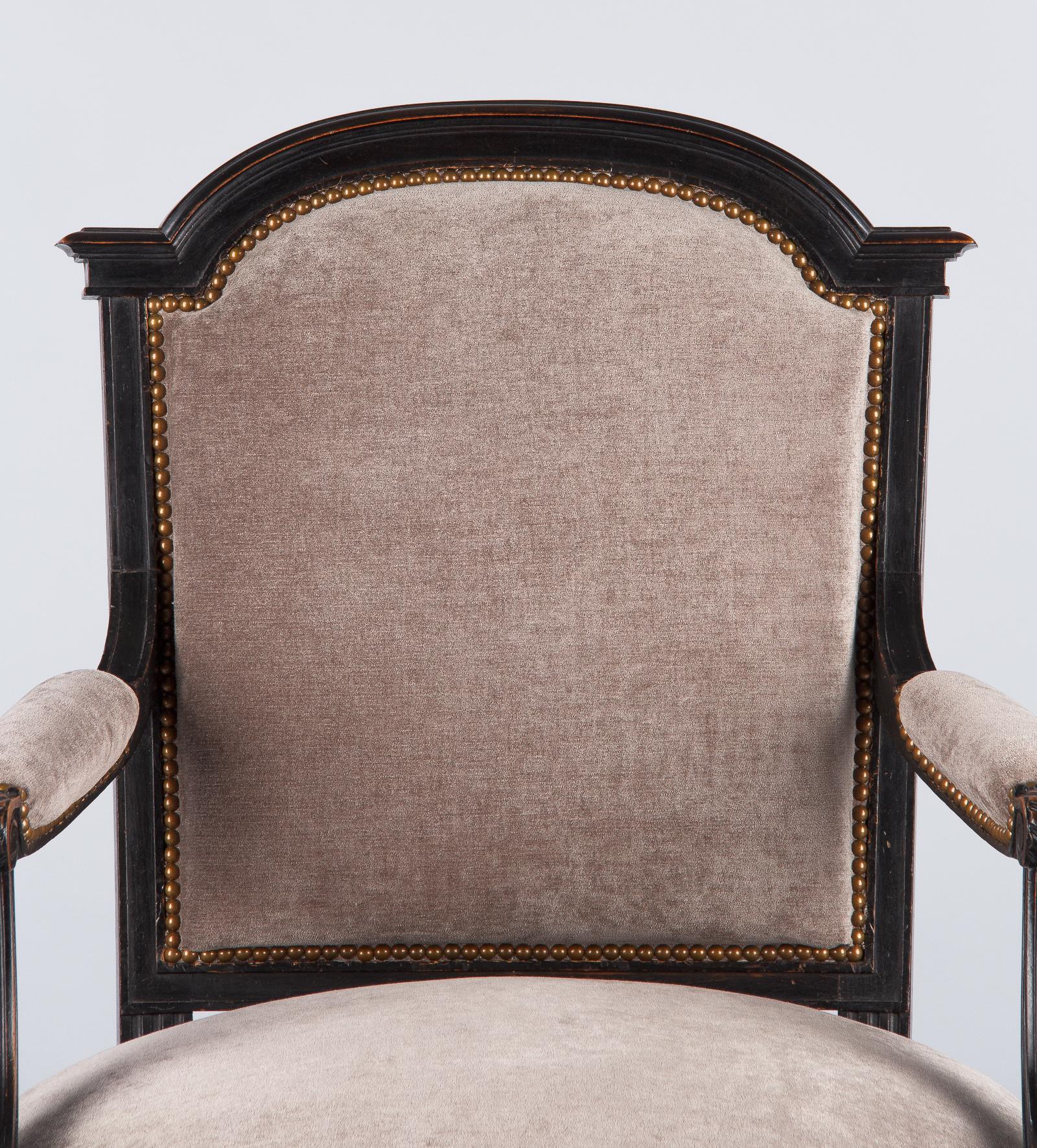 French Napoleon III Upholstered Armchair in Ebonized Pear Wood, 1870s 11