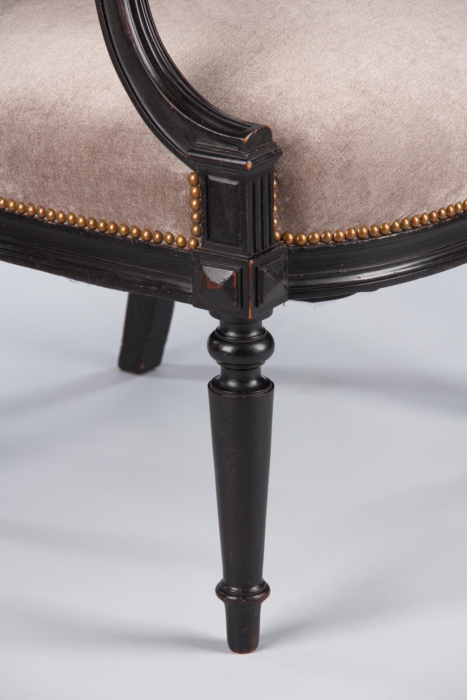 French Napoleon III Upholstered Armchair in Ebonized Pear Wood, 1870s 12