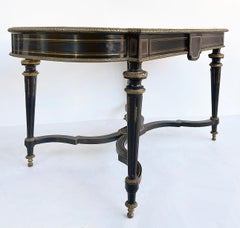 French Napoleon III Ebonized "Boulle" Bronze Inlay Desk with Drawer