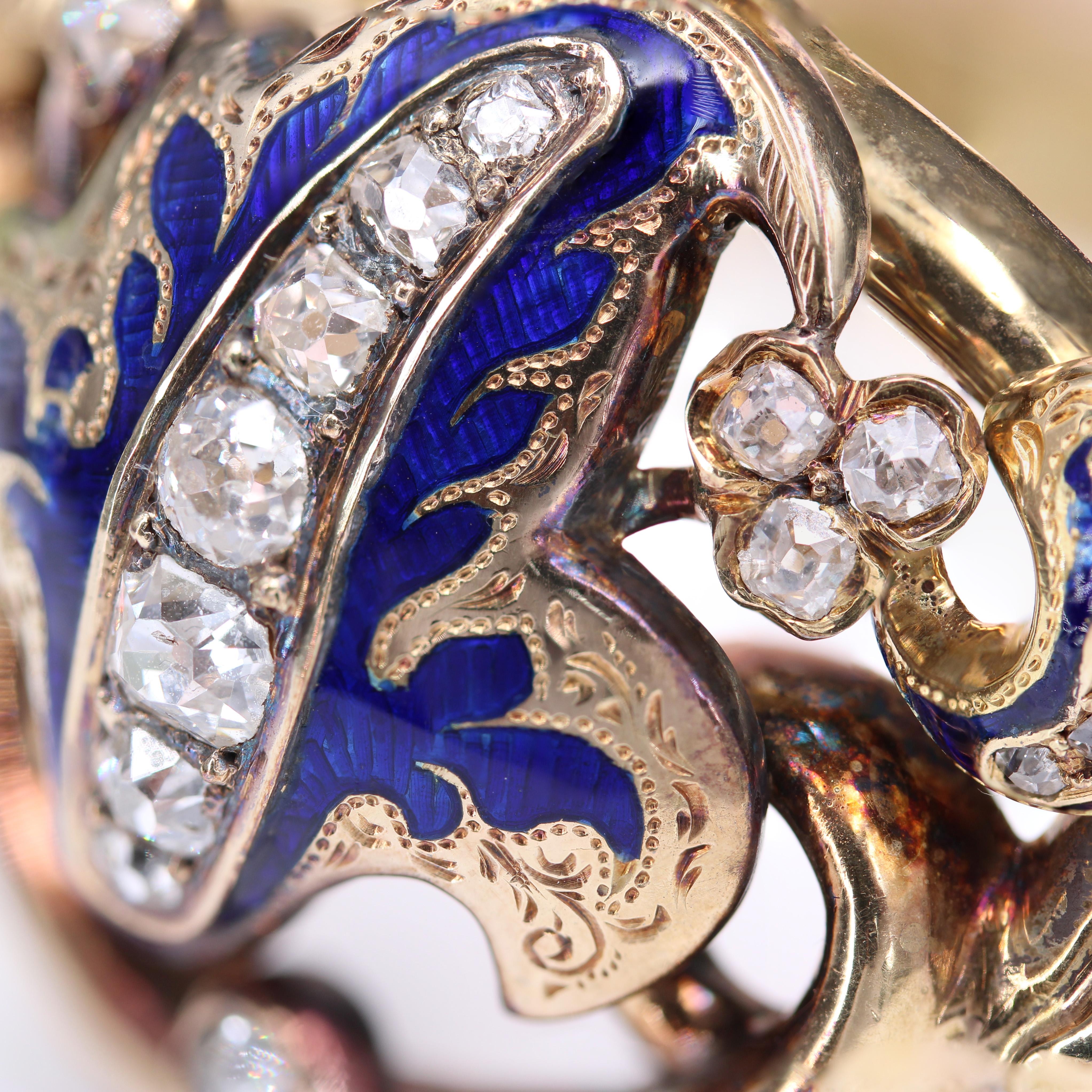 French Napoleon III Enamel Diamonds 18 Karat Yellow Gold Bracelet For Sale 2