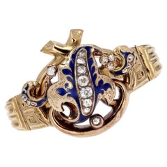French Napoleon III Enamel Diamonds 18 Karat Yellow Gold Bracelet