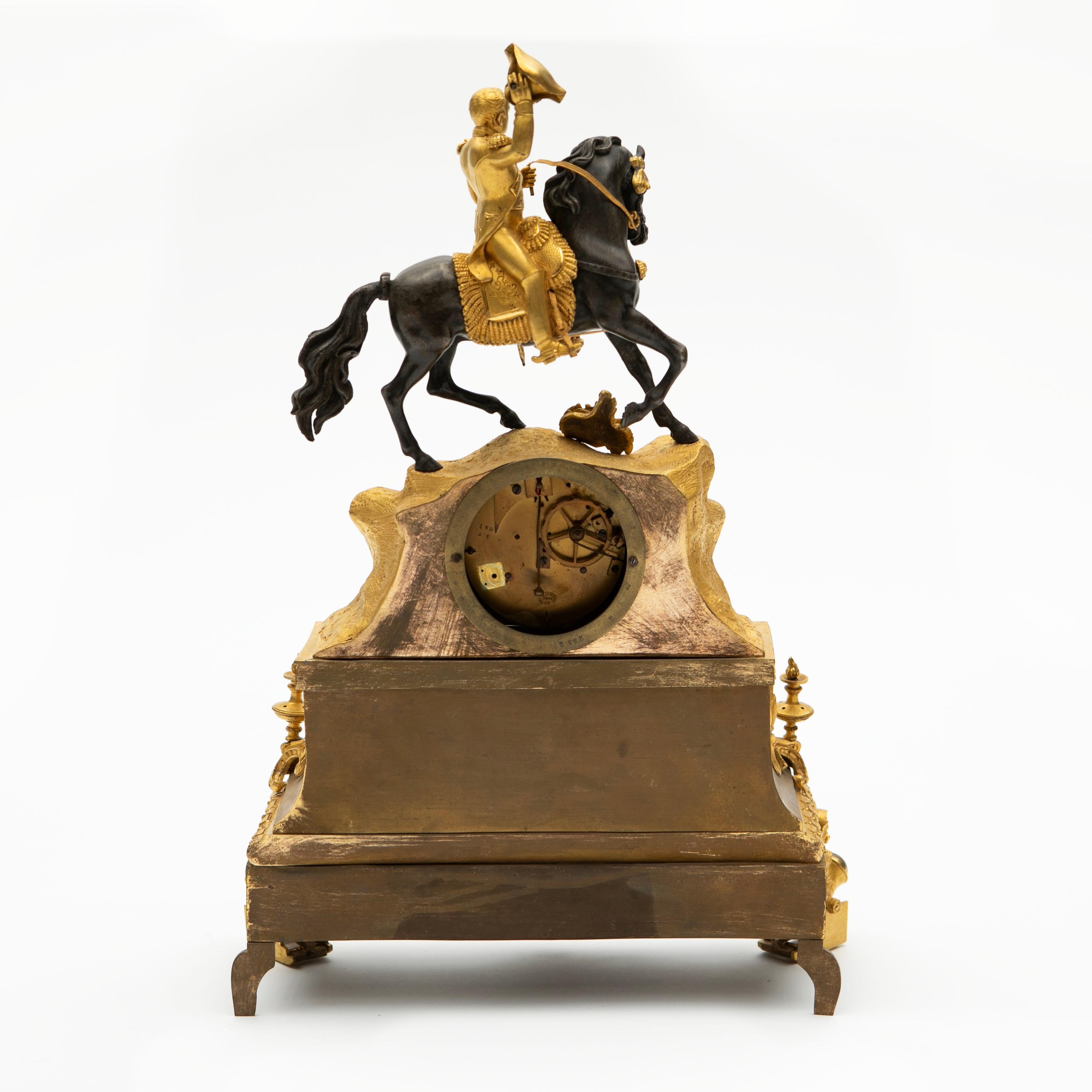 French Napoleon III Equestrian Gilt Bronze Mantel Clock 6