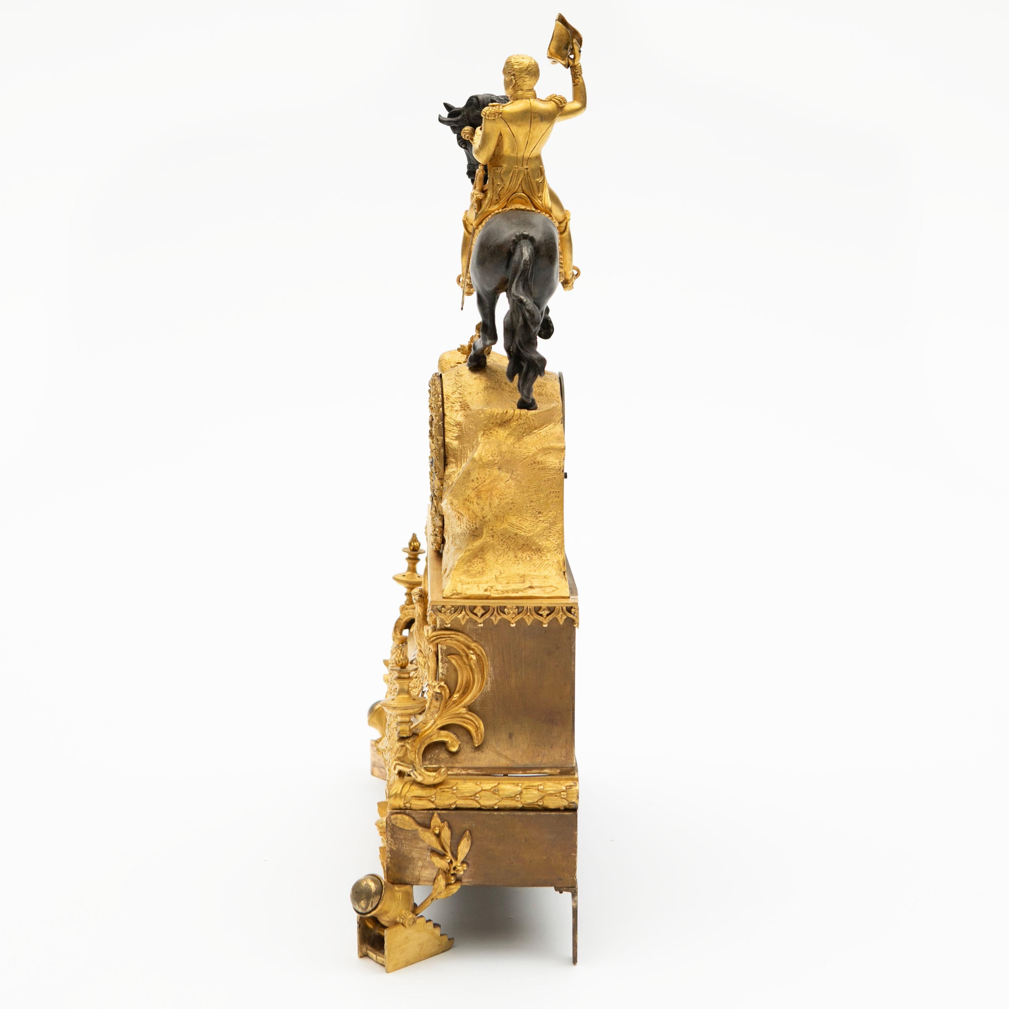 French Napoleon III Equestrian Gilt Bronze Mantel Clock 9