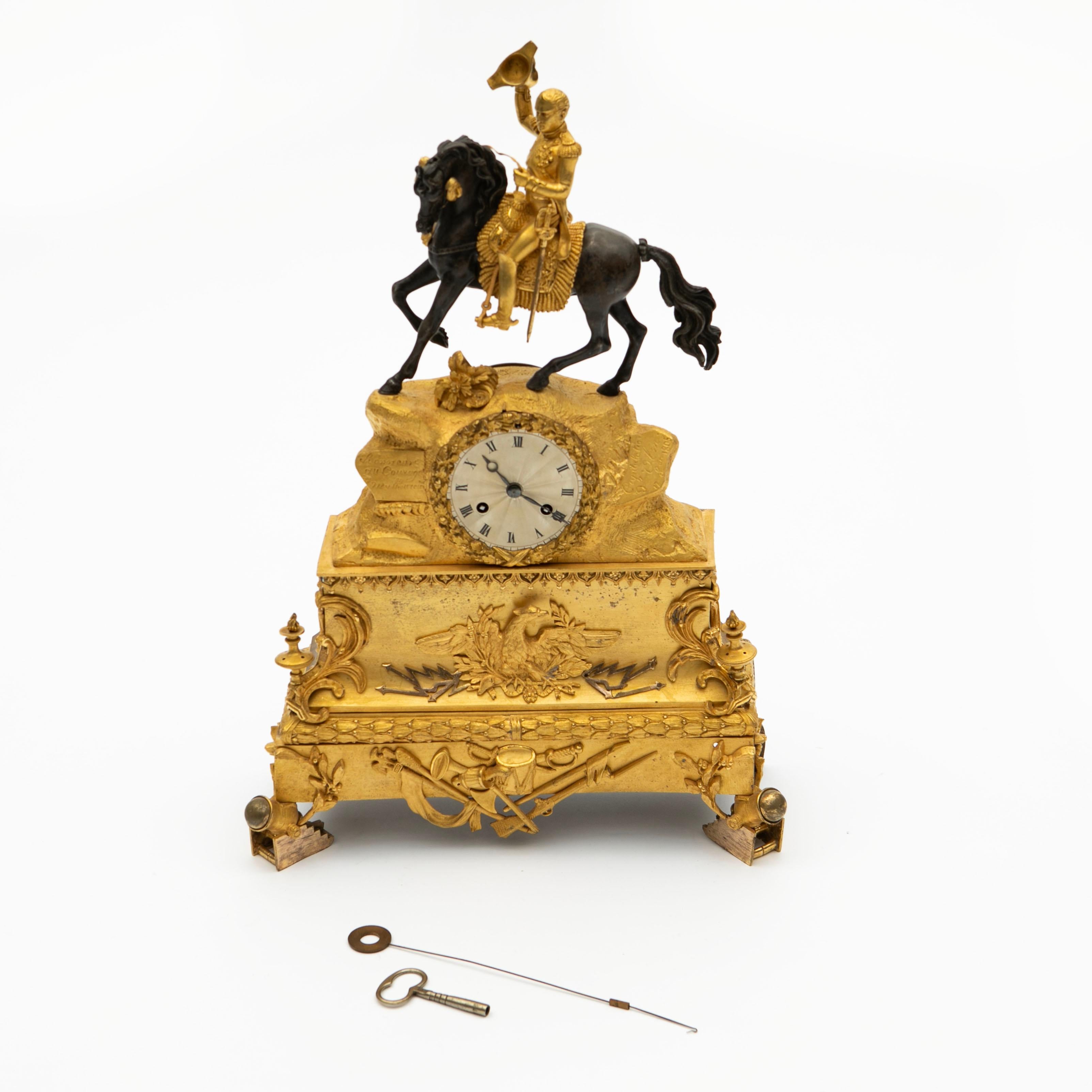 French Napoleon III Equestrian Gilt Bronze Mantel Clock 13