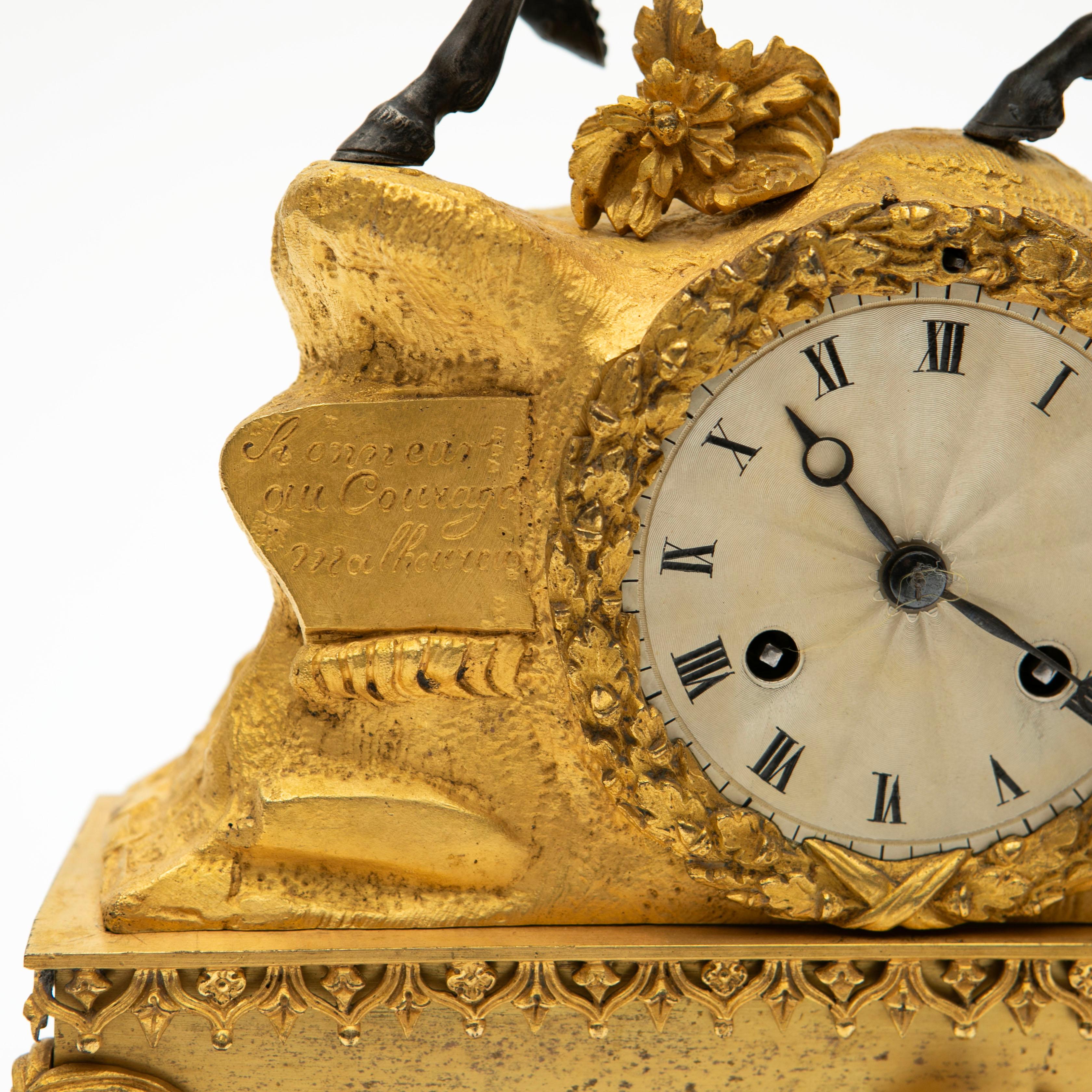 French Napoleon III Equestrian Gilt Bronze Mantel Clock 1