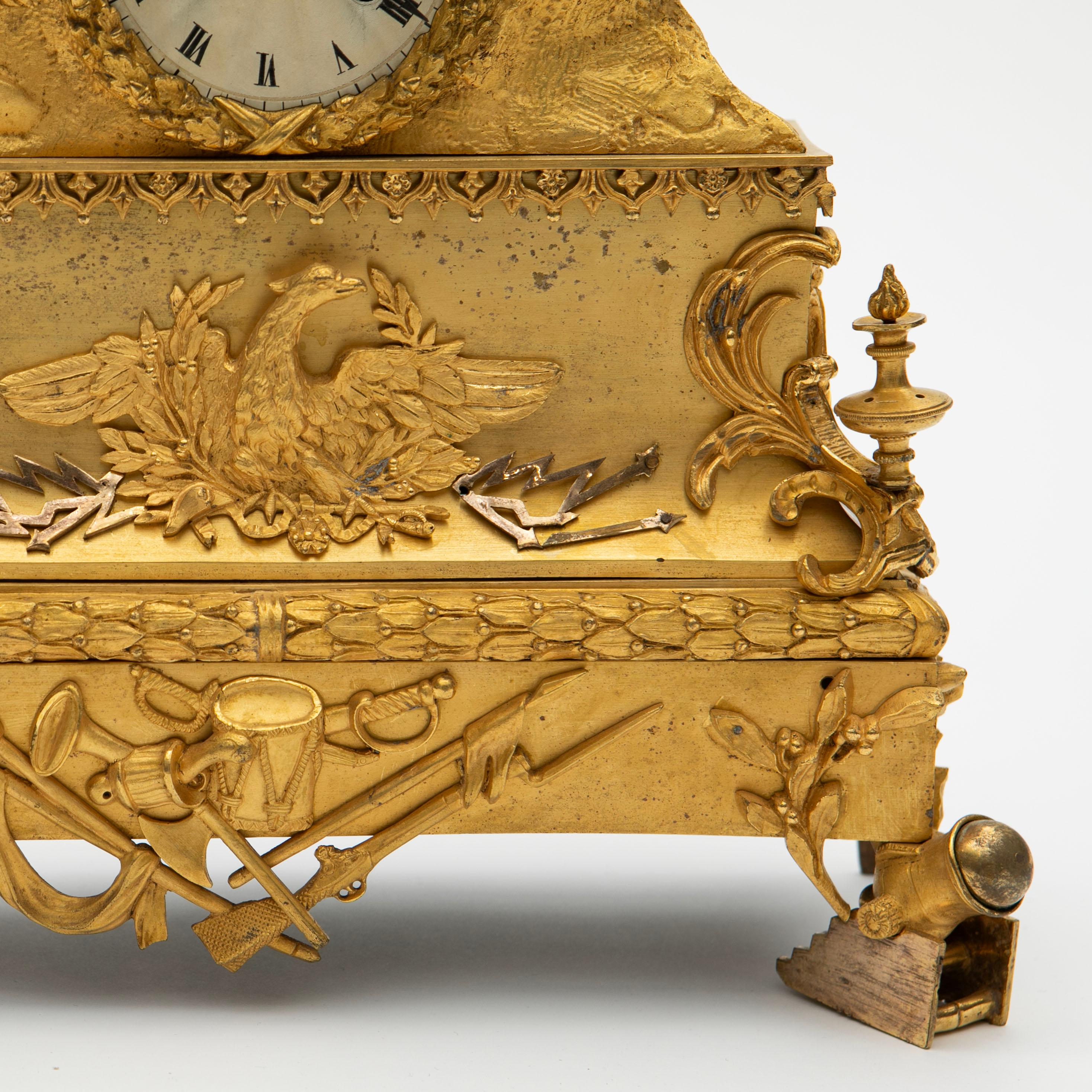 French Napoleon III Equestrian Gilt Bronze Mantel Clock 3