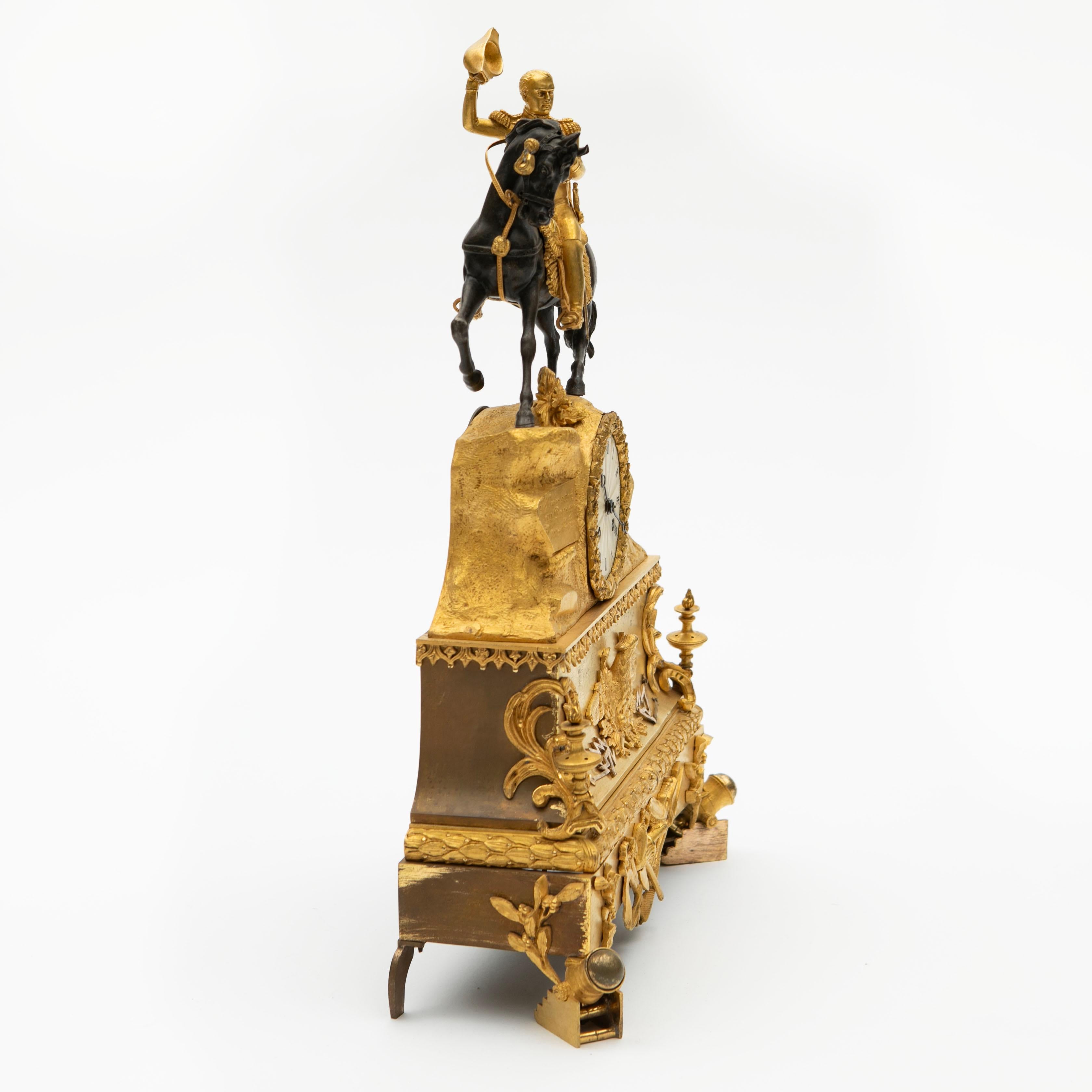 French Napoleon III Equestrian Gilt Bronze Mantel Clock 4