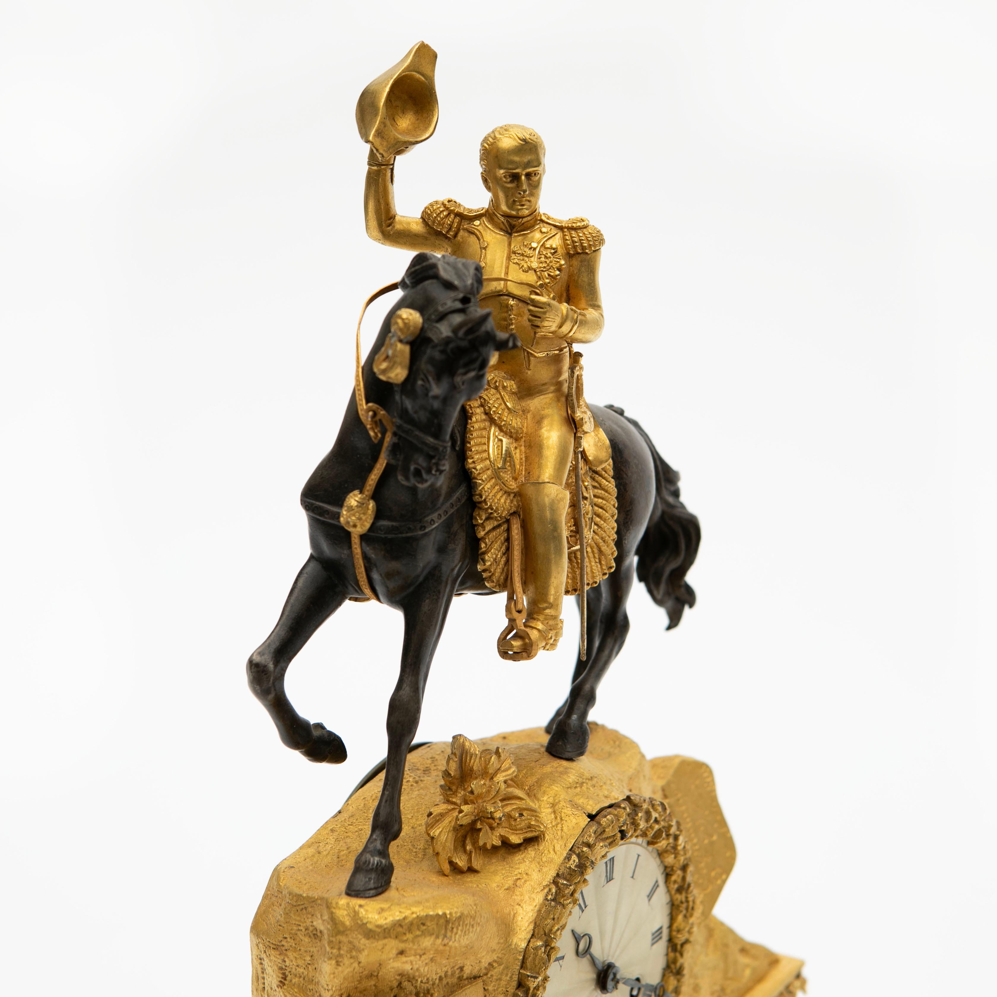 French Napoleon III Equestrian Gilt Bronze Mantel Clock 5