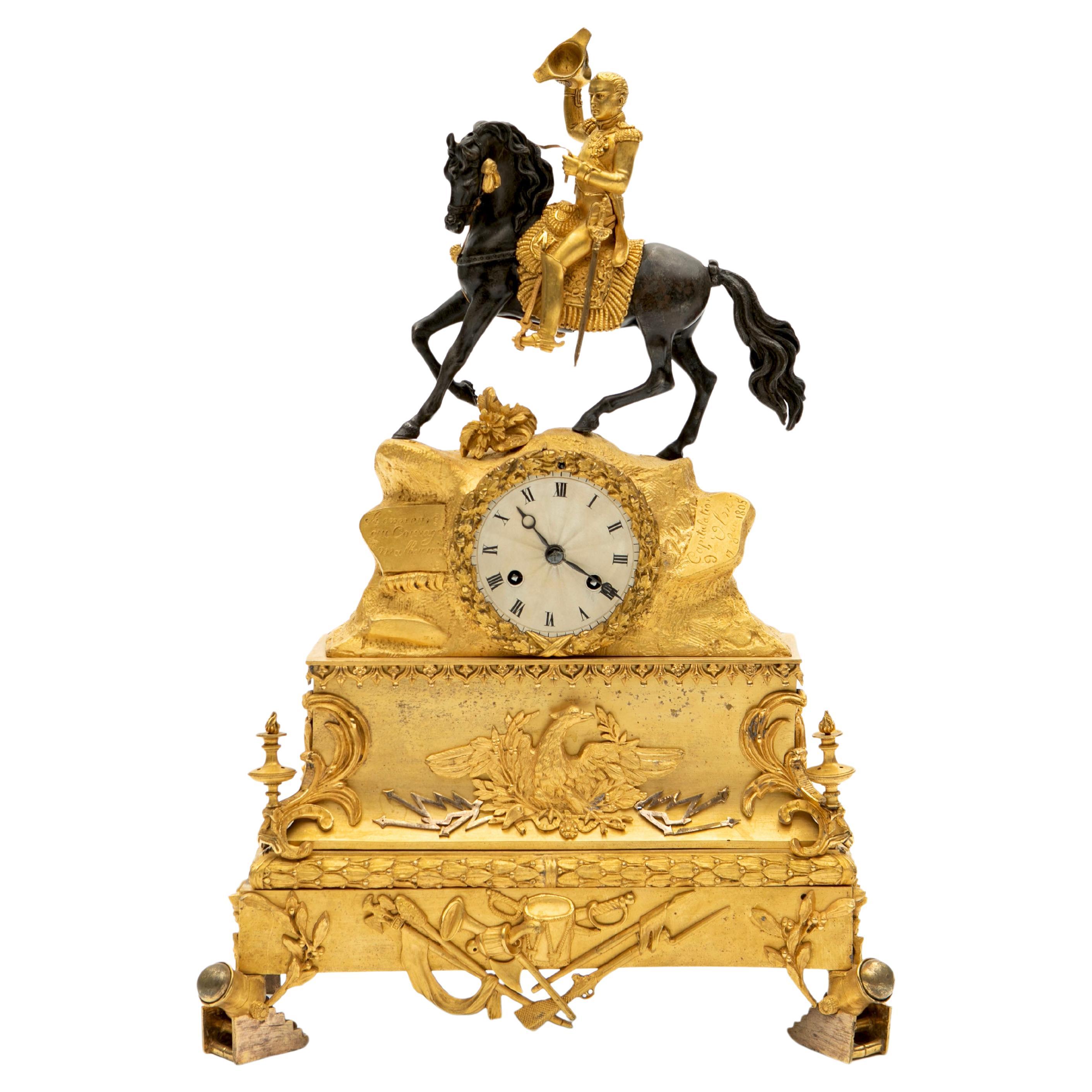 French Napoleon III Equestrian Gilt Bronze Mantel Clock