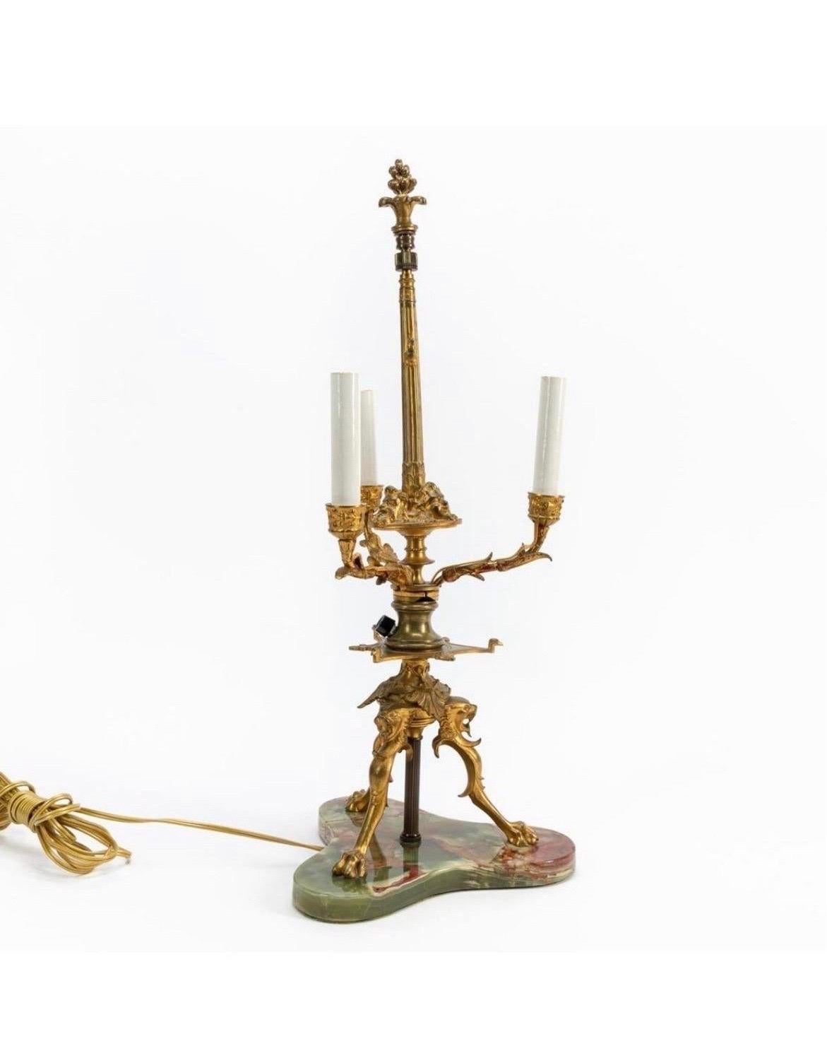 French Napoleon III Era Gilt Bronze Bouillotte Lamp on Onyx Base In Good Condition In Atlanta, GA