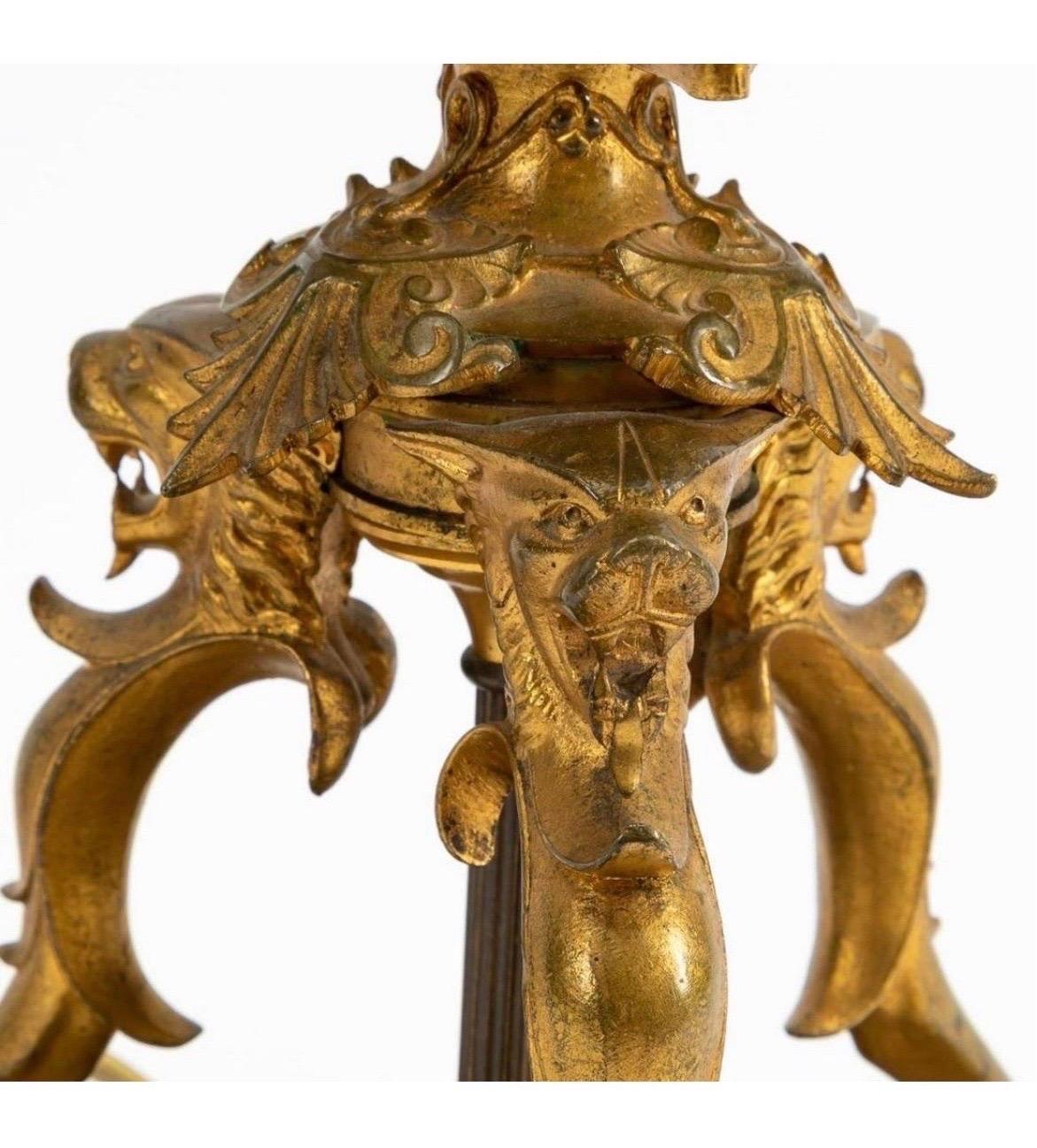 French Napoleon III Era Gilt Bronze Bouillotte Lamp on Onyx Base 2