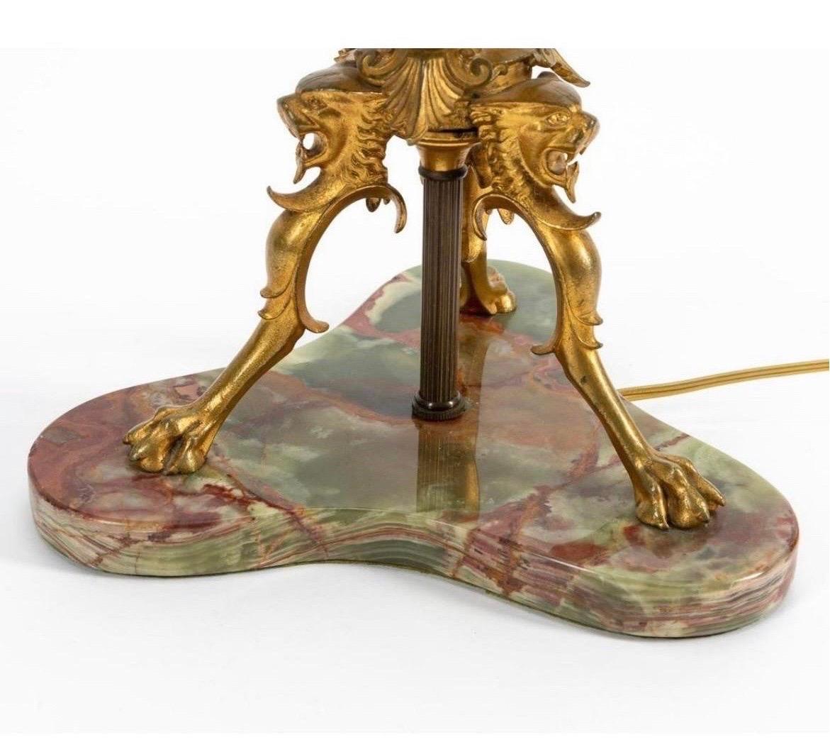 French Napoleon III Era Gilt Bronze Bouillotte Lamp on Onyx Base 3