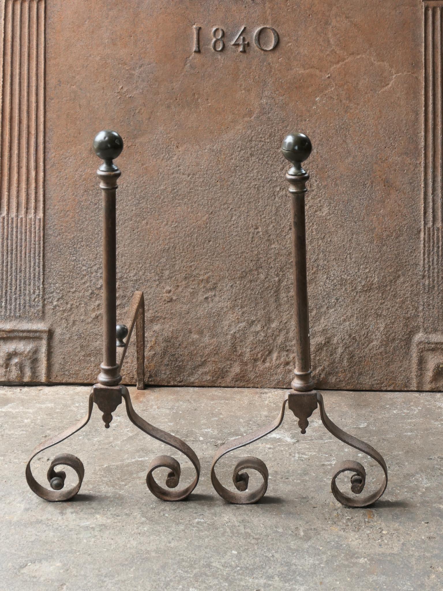 Forged French Napoleon III Firedogs or Andirons, 19th Century For Sale