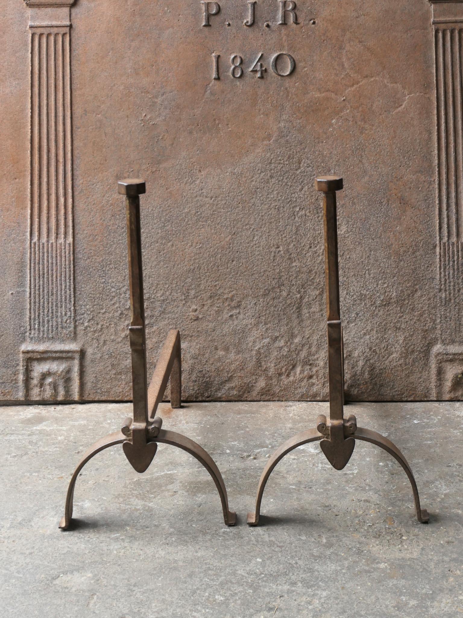 Forged French Napoleon III Firedogs or Andirons, 19th Century For Sale