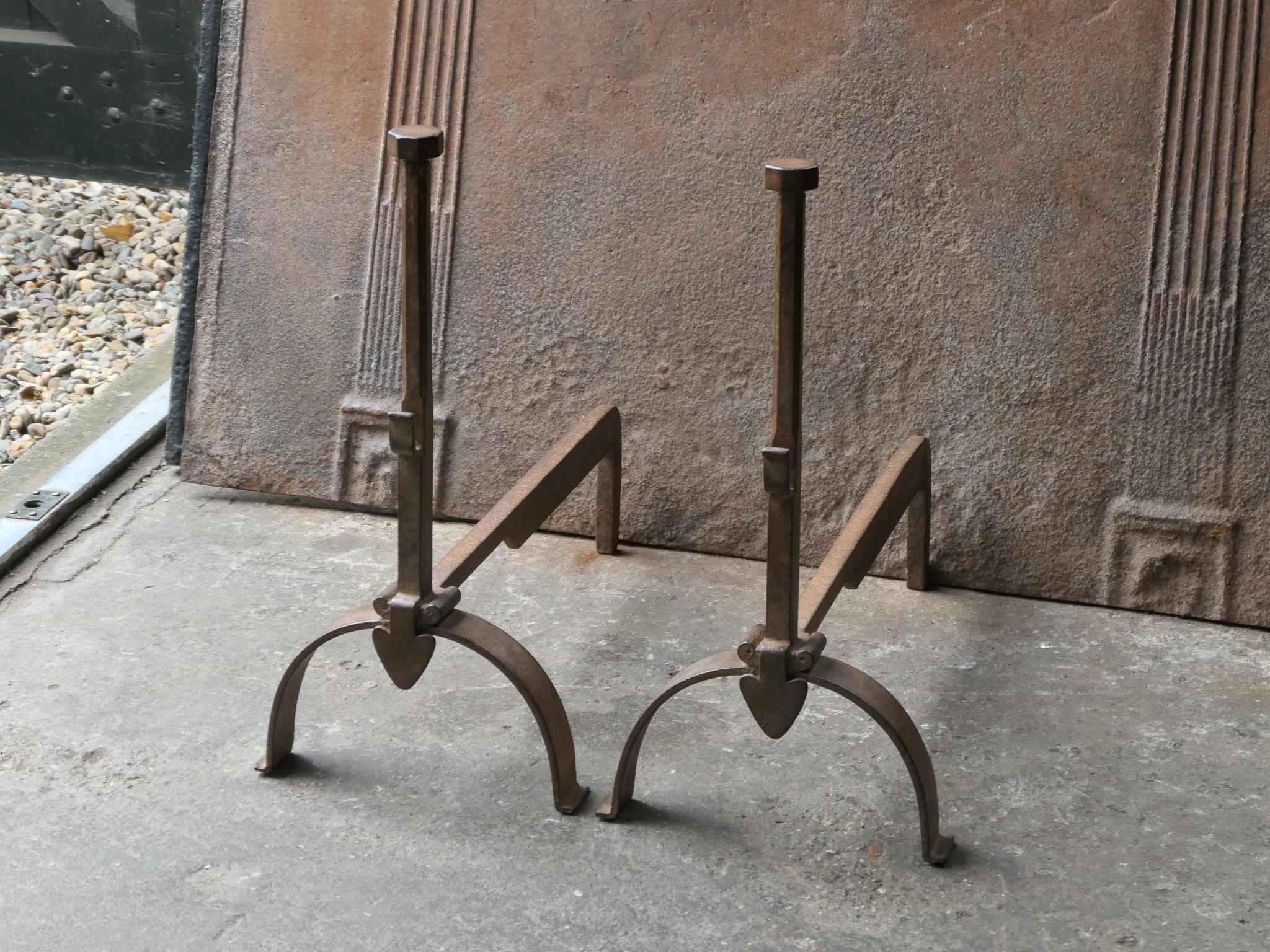 Wrought Iron French Napoleon III Firedogs or Andirons, 19th Century For Sale